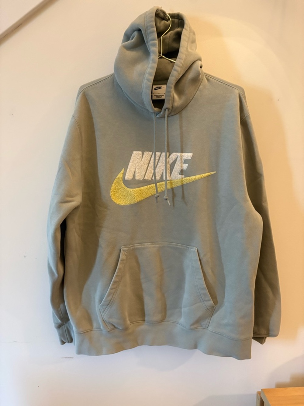 Nike Men's Light Green Hoodie with Yellow Swoosh